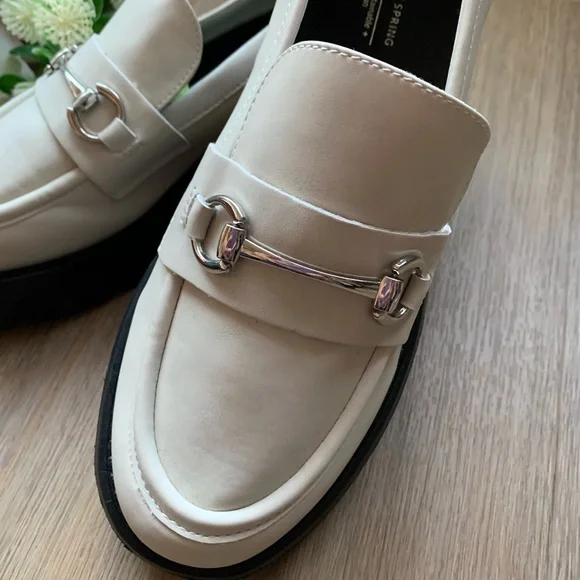 Call It Spring Cream Loafers with Silver Buckle - Picture 7 of 16